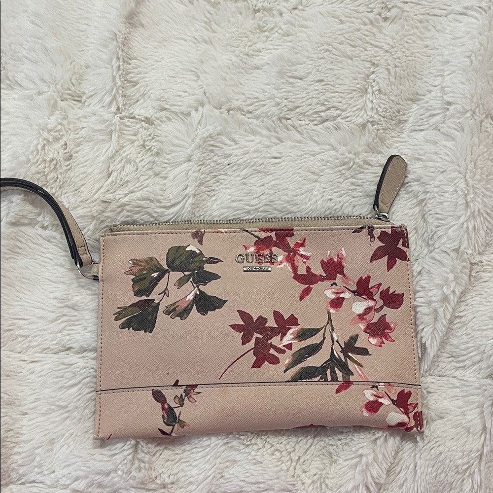 GUESS Beige Floral Wristlet